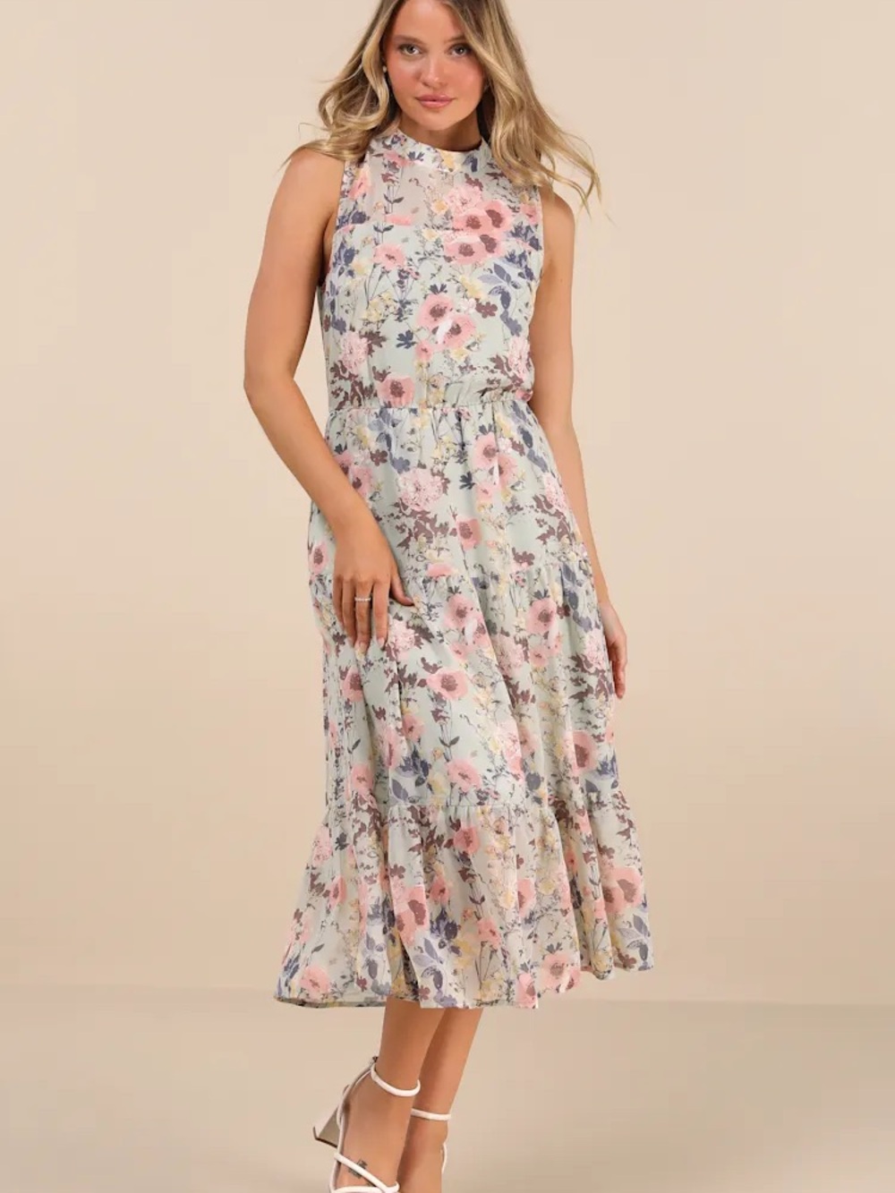 Lulus- In My Dreams Sage Floral Midi Dress